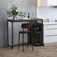 HOMCOM Industrial Steel Tube Bar Table with Wood Top, Steel Frame, 2-Tier Storage Shelf, Adjustable Footpad, Pub Table for Kitchen Dining Room, Walnut(m-10)