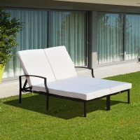 Outsunny 74" Reclining Outdoor Double Lounge Chair With Cushions - Cream / Black(m-2)