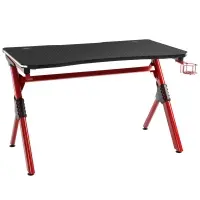 HOMCOM 43in Gaming Desk with RGB LED Lights Racing Style Gaming Table with Cup Holder & Cable Management, Red(m-1)