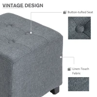 HOMCOM Tufted Ottoman Linen-Touch Fabric Upholstered Footrest Stool with Anti-Slip Pads, Grey(m-5)