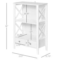 kleankin X- Frame Freestanding Floor Bathroom Storage with Two Drawers, Storage Organizer, Cabinet with 3 Shelves, White(m-3)