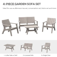Outsunny 4-Piece Outdoor Patio Conversation Set Garden Furniture Set with Weather-Fighting PP Materials, Adirondack Comfort, & Coffee Table, Light Coffee(m-4)