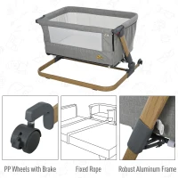 Qaba Baby Bassinet Bedside Sleeper Folding and Adjustable Baby Crib Diaper Changer Nursery Bed for 0-5 Months Infants with Wheels & 5 Height Levels, Grey(m-7)
