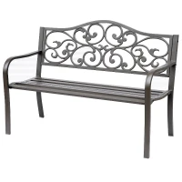 Outsunny 50" Vintage Floral Garden Cast Iron Patio Bench(m-1)