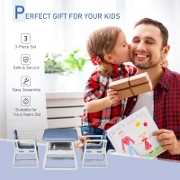 Qaba 3-Piece Kids Table and Chair Set Writing Desk with Armrest, Storage Space for Toddler Activities, Blue(m-7)