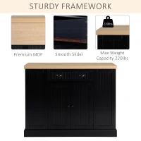 HOMCOM Fluted-Style Wooden Kitchen Island, Countertop with Drop Leaf, Drawer, Open Shelves, Storage, Black(m-6)