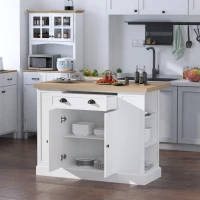 HOMCOM Fluted-Style Wooden Kitchen Island, Countertop with Drop Leaf, Drawer, Open Shelves, Storage, White(m-7)