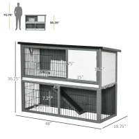 PawHut 48" Wooden Rabbit Hutch Bunny Cage Small Animal House Enclosure with Ramp, Removable Tray and Weatherproof Roof for Outdoor, Gray(m-3)