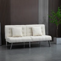 HOMCOM 2-Seater Convertible Sofa Bed with 7 Adjustable Angled Backrest Levels, 2 Pillows, and 5 Steel Legs, Cream White(m-2)