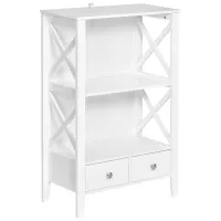 kleankin X- Frame Freestanding Floor Bathroom Storage with Two Drawers, Storage Organizer, Cabinet with 3 Shelves, White(m-1)