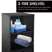 Outsunny Poolside Towel Cabinet, Rattan Wicker with Storage,2-Tier Shelves and Bottom Drawer, for Pool, Patio Backyard, 47", Dark Brown(m-5)