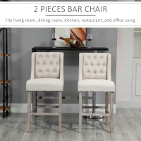 HOMCOM 26.25" Counter Height Bar Stools, Tufted Wingback Armless Upholstered Dining Chair with Rubber Wood Legs, Set of 2, Ivory(m-4)