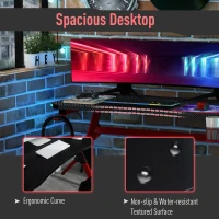 HOMCOM 43in Gaming Desk with RGB LED Lights Racing Style Gaming Table with Cup Holder & Cable Management, Red(m-4)