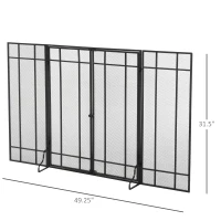 HOMCOM 3-Panel 49.25" W x 31.5" H Metal Mesh Screen Fireplace with Foldable Steel Spark Guard and Magnetic Doors, Black(m-3)
