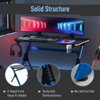 HOMCOM 43in Gaming Desk with RGB LED Lights Racing Style Gaming Table with Cup Holder & Cable Management, Blue(m-7)