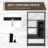 HOMCOM 4-Tier Industrial Style Bookcase with Open Storage Display Rack, Drawer, Cabinet for Living Room, Dark Brown(m-7)