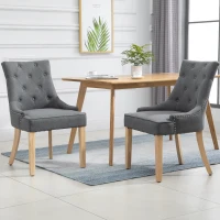 HOMCOM 2 Piece Fabric Dining Chairs Set of 2, Leisure Padded Accent Chair with Armrest, Solid Wooden Legs, Dark Grey(m-2)