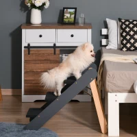 PawHut Wooden Pet Stairs 2 In 1 Convertible Carpeted Ramp Foldable 3 Level Ladder for High Bed Couch Car(m-10)