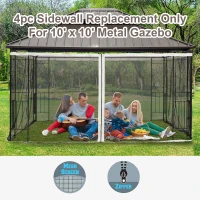 Outsunny 10x10 Replacement Mesh Sidewall Netting for Gazebos and Canopy Tents with Zippers, Black(m-5)