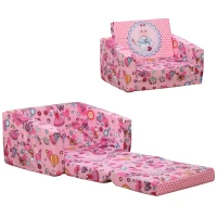 Qaba Kids Fold-Out Couch/Chair Lounger with Space-Themed Washable Fabric & Removable Cushion for 3-6 Years Old, Pink(m-1)
