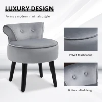 HOMCOM Modern Foot stool Ottoman, Small Leisure Chair Upholstered, Button Tufted Armless Club Chair Wingback Chair with Low Back, Velvet Style Fabric and Stable Fir Legs, Grey(m-6)