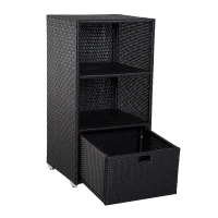 Outsunny Poolside Towel Cabinet, Rattan Wicker with Storage,2-Tier Shelves and Bottom Drawer, for Pool, Patio Backyard, 47", Dark Brown(m-7)