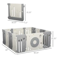 Qaba 14-Piece Children Baby Playpen Kids Activity Center Fence Enclosure with Easy Safety Gate & Built-In Fun Toys, Grey(m-3)