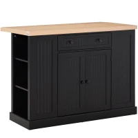 HOMCOM Fluted-Style Wooden Kitchen Island, Countertop with Drop Leaf, Drawer, Open Shelves, Storage, Black(m-11)