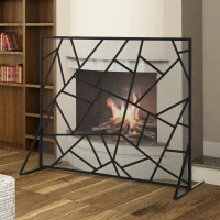 HOMCOM Single-Panel Metal Fireplace Screen Cover Stainless Steel Spark Guard Art Modern Decoration, Black(m-10)