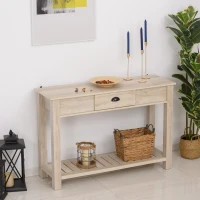 HOMCOM Console Side Entryway Table with Storage Drawer, Bottom Shelf, and Strong Sturdy Construction, White Oak(m-2)