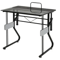 HOMCOM Writing PC Computer Desk with Height Adjustable Monitor Stand and Foot Pads for Home Office Workstation, Black(m-1)