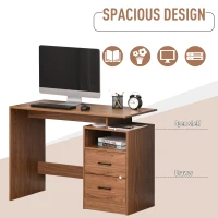 HOMCOM Compact Computer Desk with Split Open Shelves, 2 Pull Out Storage Drawers and Stable Wooden Frame, Walnut(m-6)