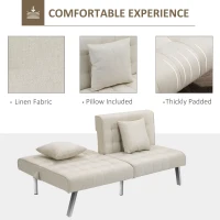 HOMCOM 2-Seater Convertible Sofa Bed with 7 Adjustable Angled Backrest Levels, 2 Pillows, and 5 Steel Legs, Cream White(m-7)