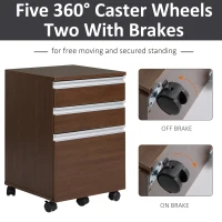HOMCOM 23.25" 3-Drawer Office Storage Cabinet with Wheels, Brown(m-5)