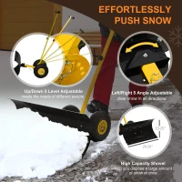 Outsunny 29" Blade Rolling Snow Pusher Shovel with Wheels and Adjustable Handle Yellow(m-4)