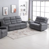 HOMCOM Modern 3-Seater Recliner Sofa with Linen Fabric and Thick Sponge Padding, 3 Seater Couch Recliner Couch Manual Reclining Sofa Living Room Furniture, Gray(m-7)