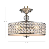 HOMCOM Chandelier Pendant Light Lamp with Crystal Ball Pole, Hanging Ceiling Lamp, Drum Shaped Shade, Metal Base, Silver(m-3)