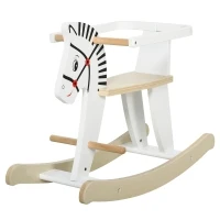 Qaba Wooden Rocking Horse Toddler Baby Ride-on Toys for Kids 1-3 Years with Classic Design & Wood Safety Bar, White(m-1)