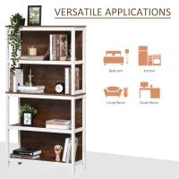 HOMCOM Shelves for Storage, 4 Tier Bookshelf Utility Organizer with Back Support and Anti-Topple Design, Walnut/White(m-4)