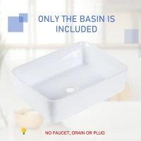 kleankin Rectangular Vessel Sink Above Counter Art Basin Porcelain Ceramic Bathroom Vanity Laundry Sink - High Glossy White(m-6)