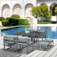 Outsunny 9 Piece Outdoor Patio Dining Set Furniture Set with 4 Chairs, 4 Ottomans, & Glass Table with Cushions & Aluminum Frame(m-2)