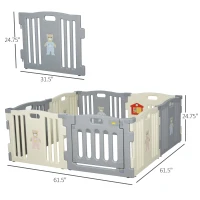 Qaba 8-Piece 62" x 62" x 25" Children Baby Playpen Kids Activity Center Fence for Kids with Easy Safety Gate & Flexible Design, White(m-3)