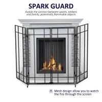 HOMCOM 3-Panel 49.25" W x 31.5" H Metal Mesh Screen Fireplace with Foldable Steel Spark Guard and Magnetic Doors, Black(m-4)