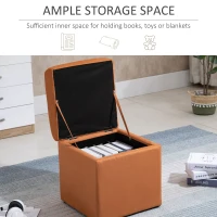 HOMCOM 16" Microfiber Upholstered Cube Storage Ottoman Footrest Seat with Hinged Lid - Brown(m-4)