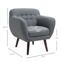 HOMCOM Accent Chair Linen-Touch Tufted Armchair Upholstered Leisure Lounge Sofa Club Chair with Wood Legs, Grey/Walnut(m-3)
