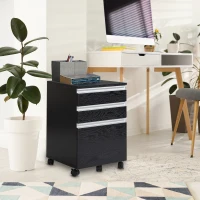 HOMCOM 23.25" 3-Drawer Office Storage Cabinet with Wheels, Dark Wood(m-10)