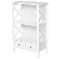 kleankin X- Frame Freestanding Floor Bathroom Storage with Two Drawers, Storage Organizer, Cabinet with 3 Shelves, White(m-10)