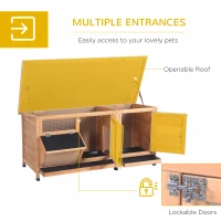 PawHut Large Bunny Hutch, Rabbit Cage with 2 Outside Areas and 1 Main House for Small Animals, Yellow(m-5)