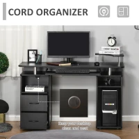 HOMCOM Multi-Function Computer Desk Home Office Workstation with Sliding Keyboard Tray, Elevated Shelf, Drawers and CPU Stand, Black(m-5)