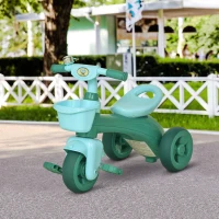 Qaba Tricycle 3-Wheeler Ride-on Toy with 2 Storage Baskets on Front & Back & Non-Slip Handlebar, Green(m-2)